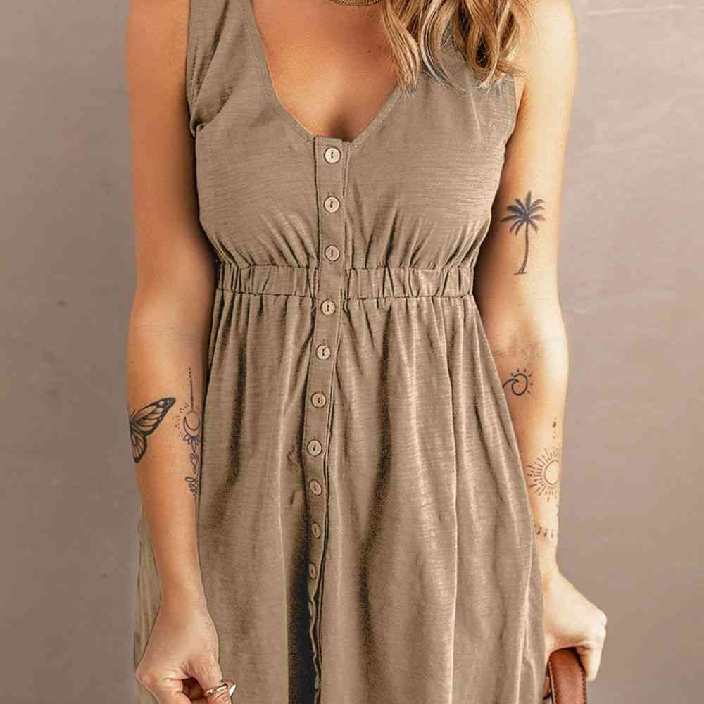 Sleeveless Button Down Mini Magic Dress - Stormyjay