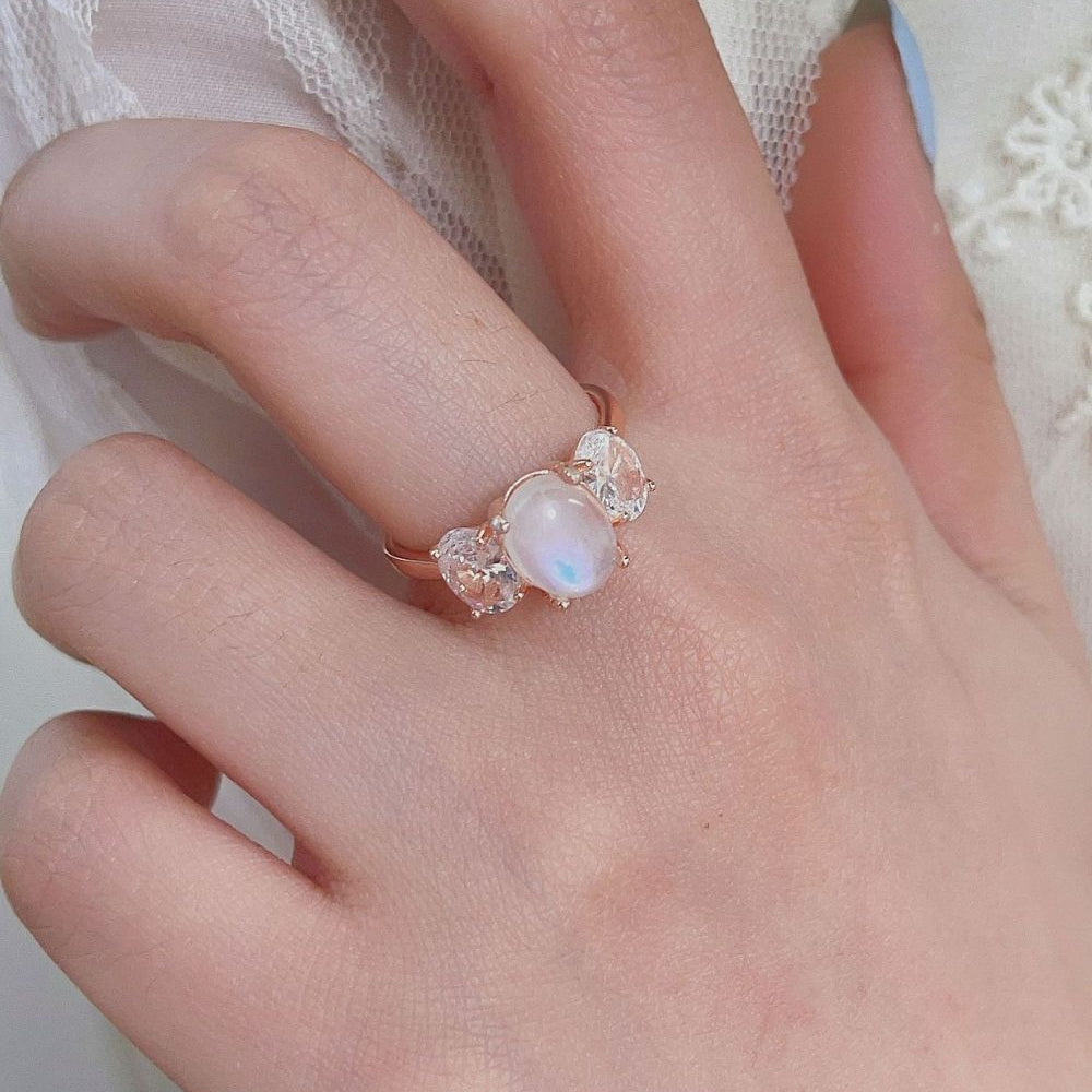 High Quality Natural Moonstone 925 Sterling Silver Three Stone Ring - Stormyjay