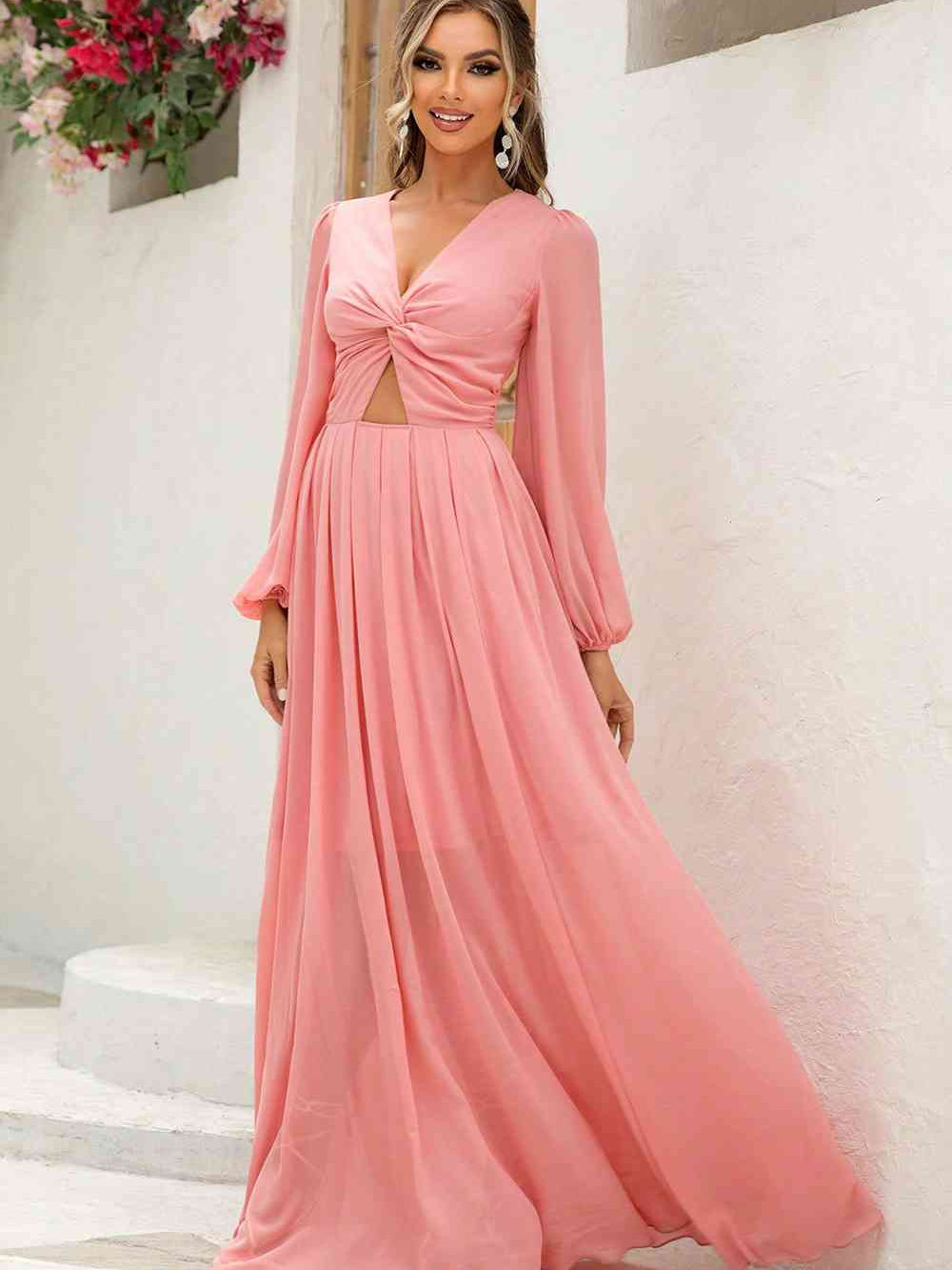 Twist Front Cutout Long Sleeve Dress