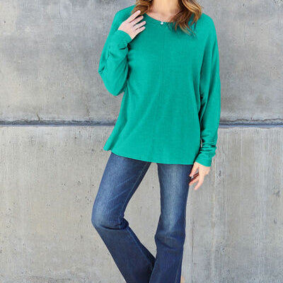 Double Take Full Size Round Neck Long Sleeve T-Shirt - Stormyjay