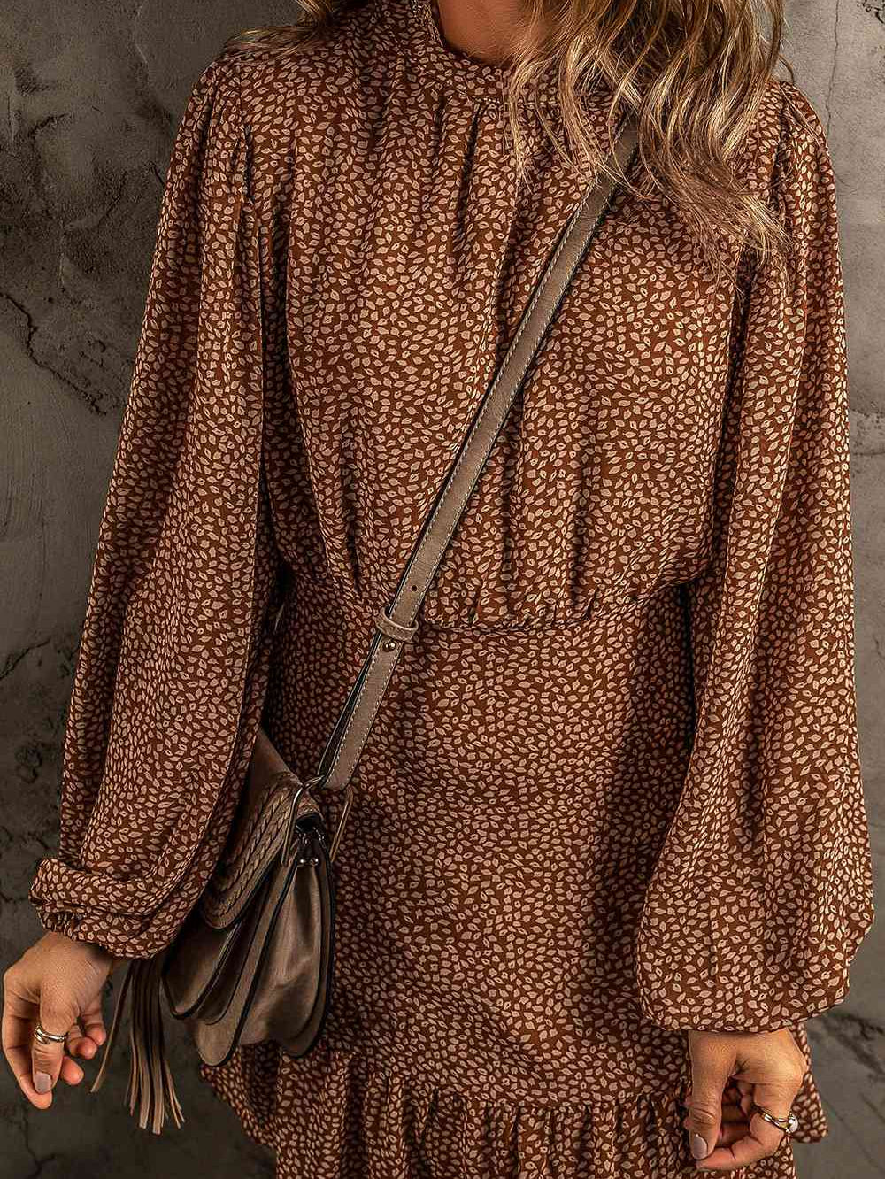 Printed Ruffle Hem Long Sleeve Dress