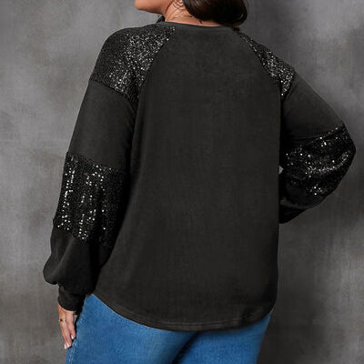 Plus Size Lucky Clover Sequin Round Neck Blouse