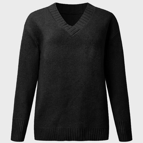 V-Neck Long Sleeve Knit Top