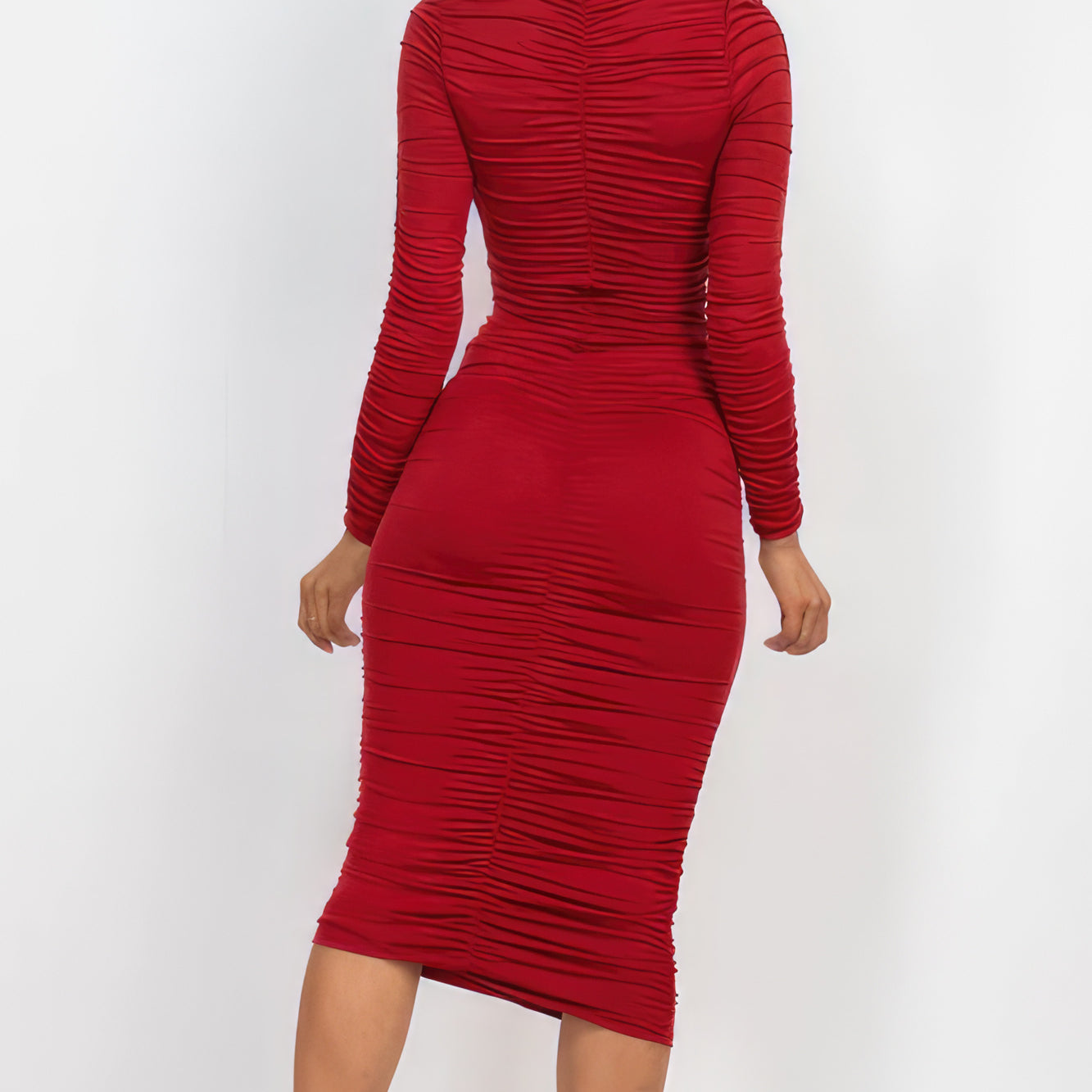 Ruched Long Sleeve Midi Dress - Stormyjay