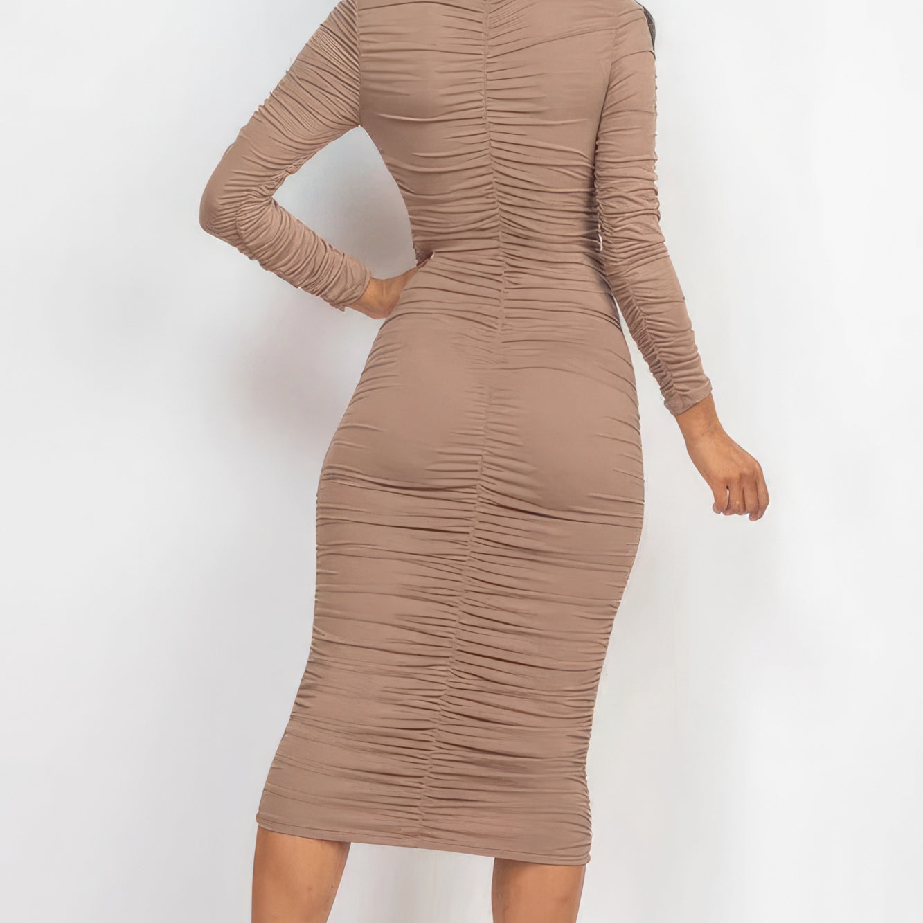 Ruched Long Sleeve Midi Dress - Stormyjay