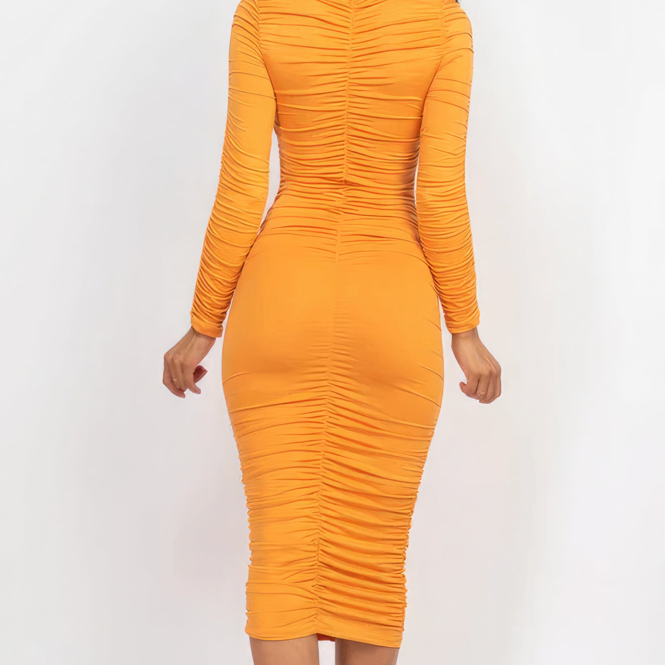 Ruched Long Sleeve Midi Dress - Stormyjay
