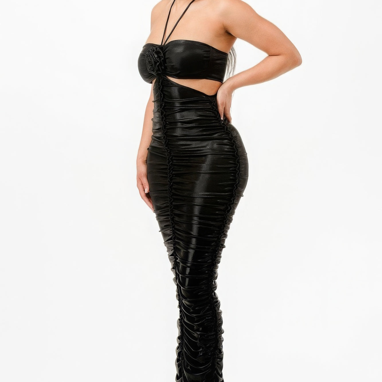 Metallic Rushed Halter Dress - Stormyjay