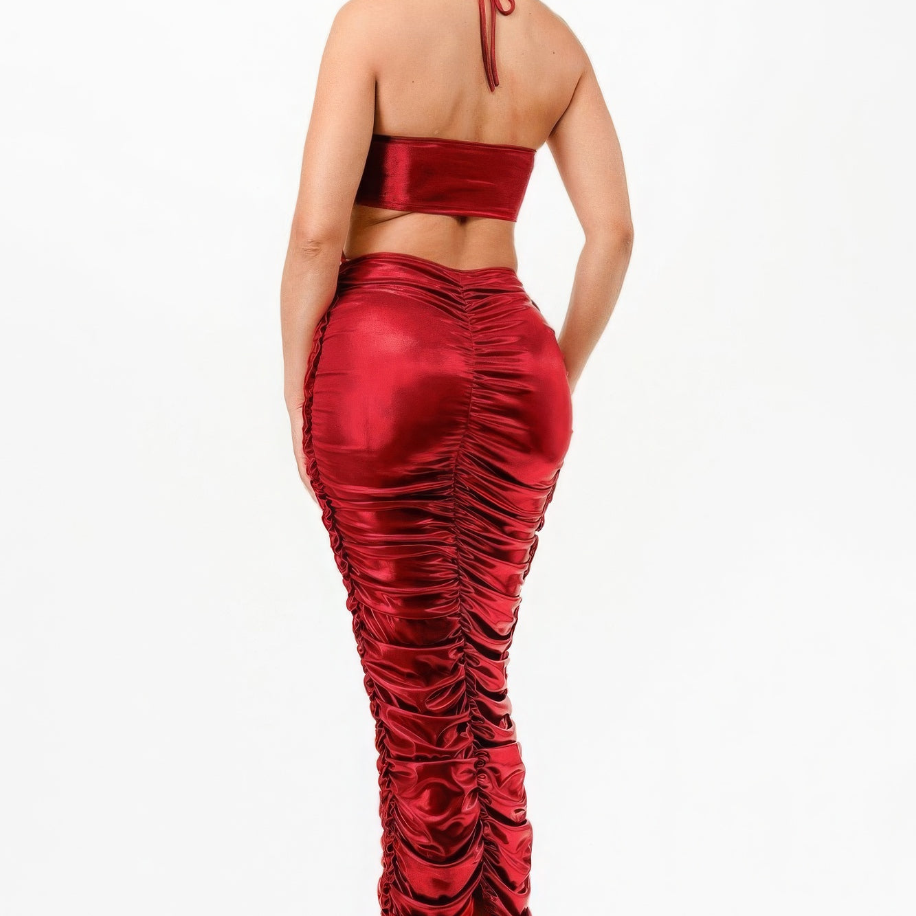 Metallic Rushed Halter Dress - Stormyjay