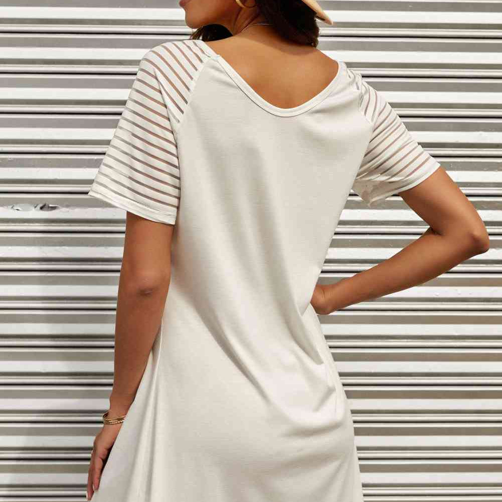 Sheer Striped Raglan Sleeve T-Shirt Dress - Stormyjay