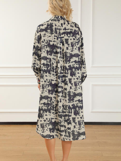 Printed Collared Neck Shirt Dress
