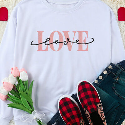 LOVE Round Neck Dropped Shoulder Sweatshirt