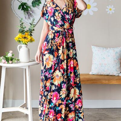 Heimish Full Size Floral Surplice Tie Waist Maxi Dress - Stormyjay