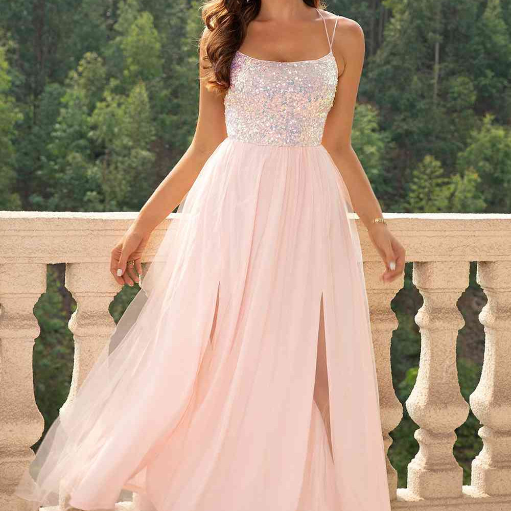 Lace-Up Backless Mesh Dress