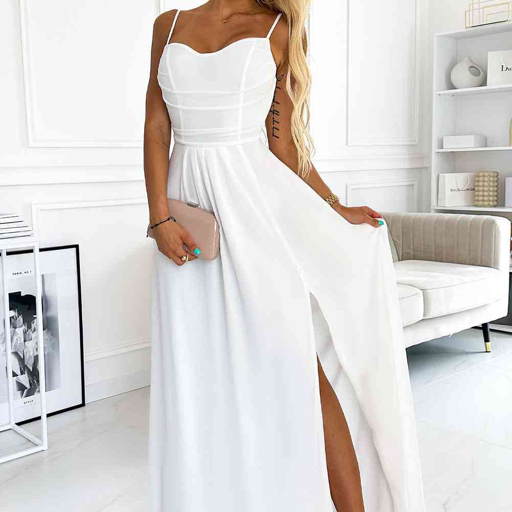 Spaghetti Strap Sweetheart Neck Split Dress