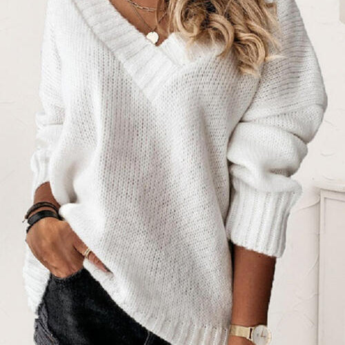 V-Neck Long Sleeve Knit Top