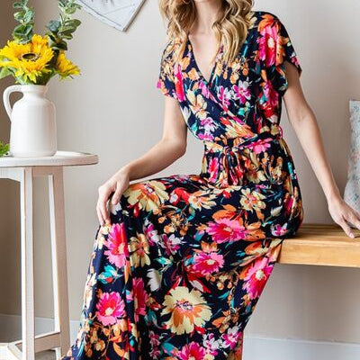 Heimish Full Size Floral Surplice Tie Waist Maxi Dress - Stormyjay