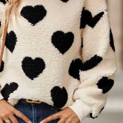 Fuzzy Heart Dropped Shoulder Sweatshirt - Stormyjay