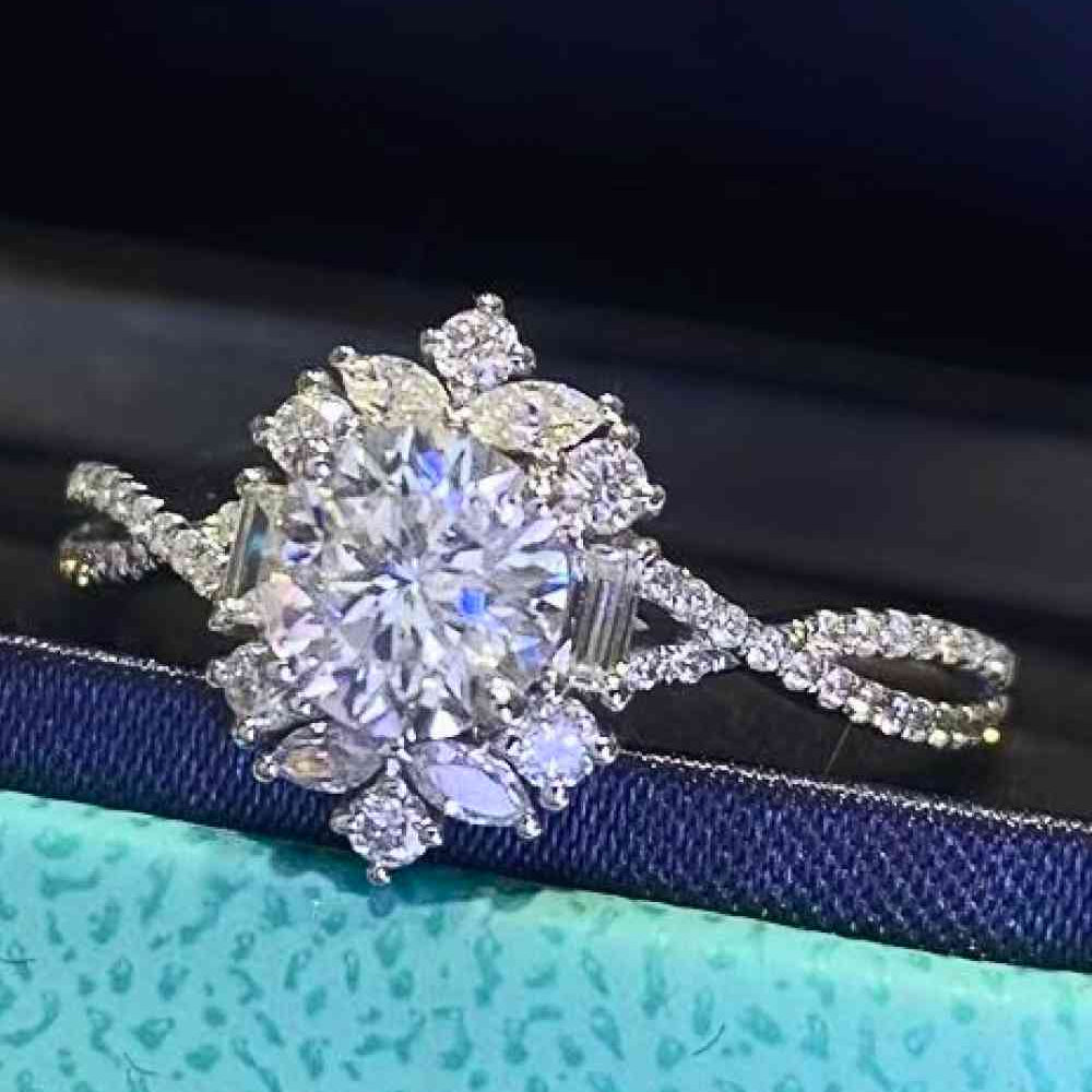 Floral 2 Carat Moissanite Crisscross Ring