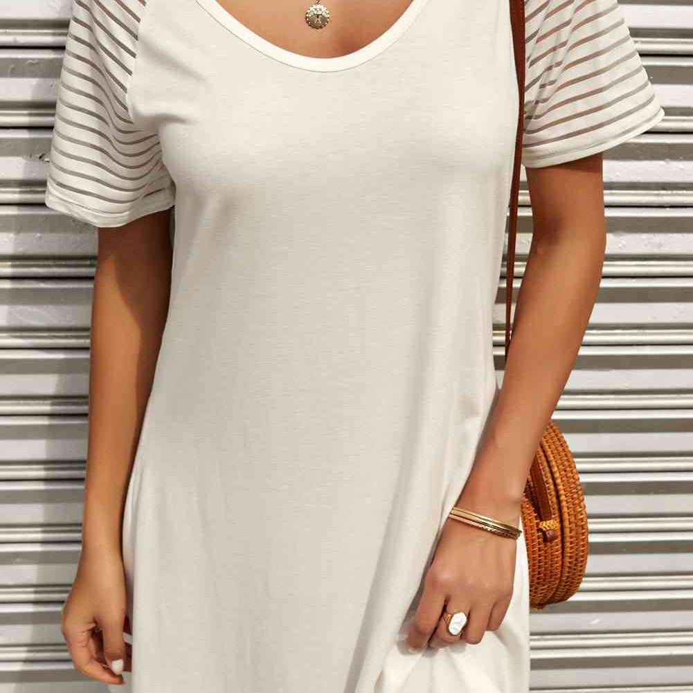 Sheer Striped Raglan Sleeve T-Shirt Dress - Stormyjay
