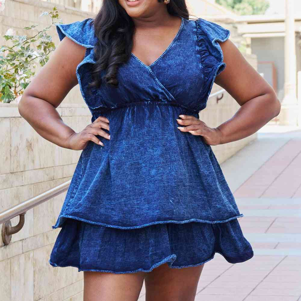 White Birch The Right Track Full Size Short Flutter Sleeve Mini Dress - Stormyjay