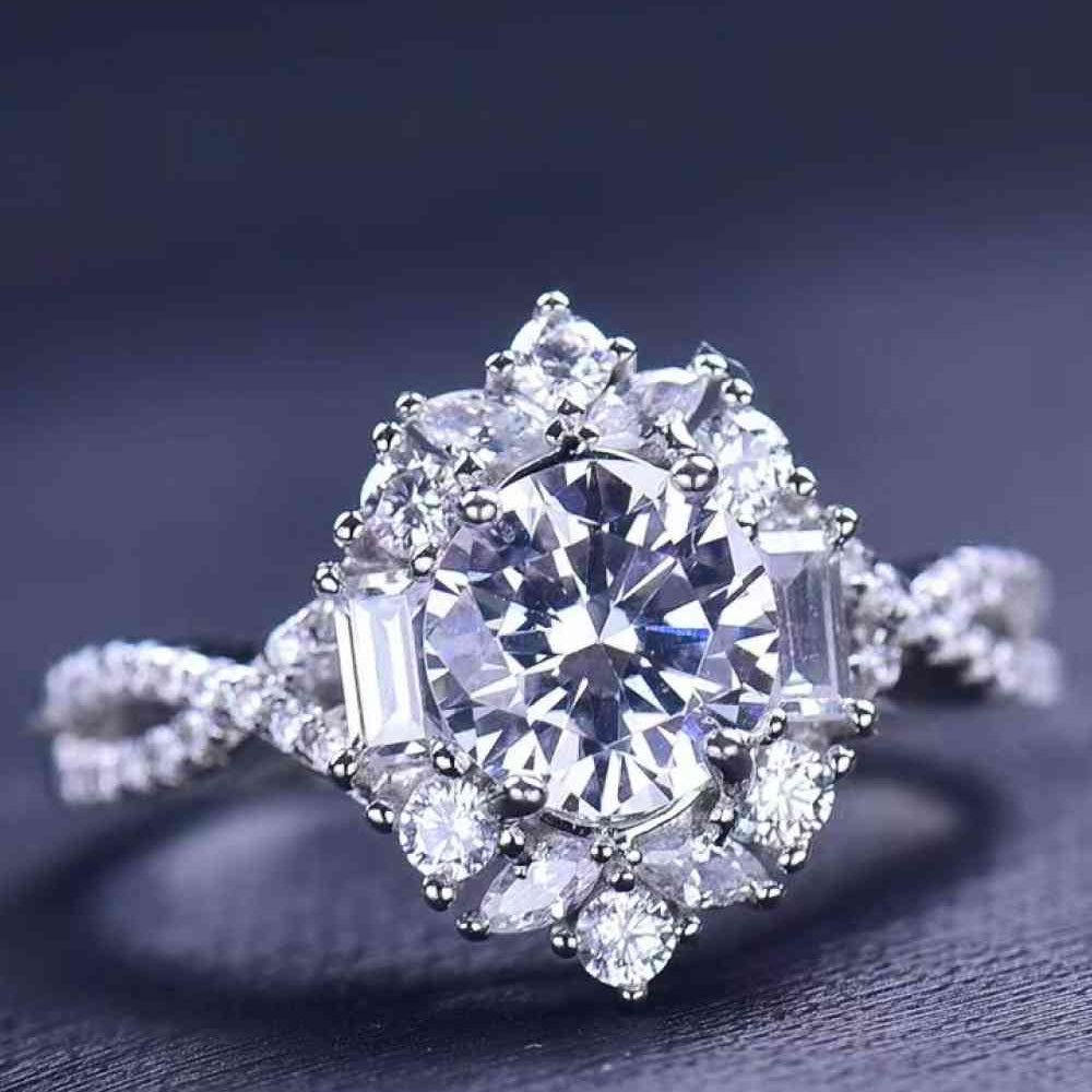 Floral 2 Carat Moissanite Crisscross Ring