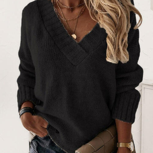 V-Neck Long Sleeve Knit Top