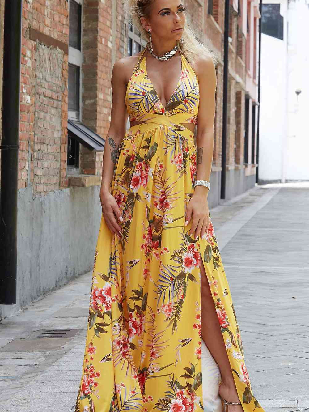 Halter Neck Split Dress