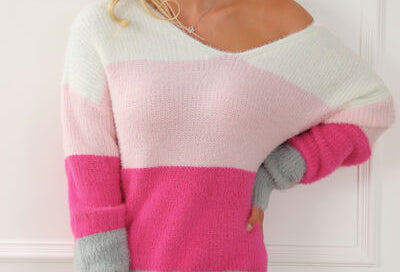 Color Block V-Neck Dropped Shoulder Sweater