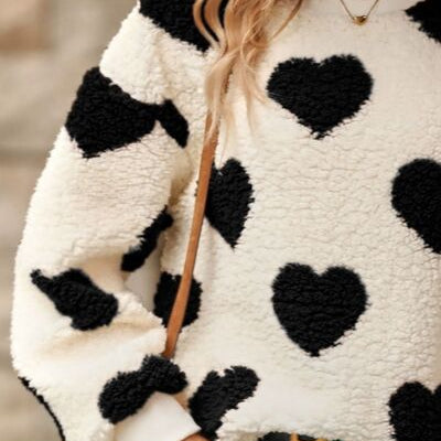 Fuzzy Heart Dropped Shoulder Sweatshirt - Stormyjay