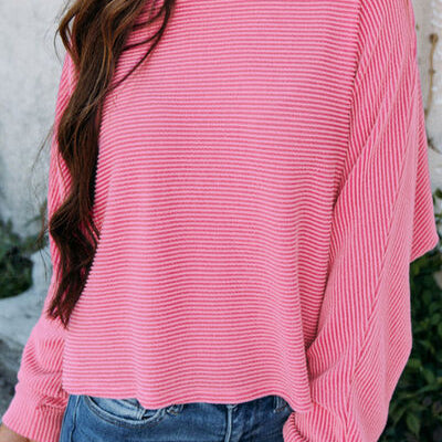 Striped Round Neck Long Sleeve Blouse
