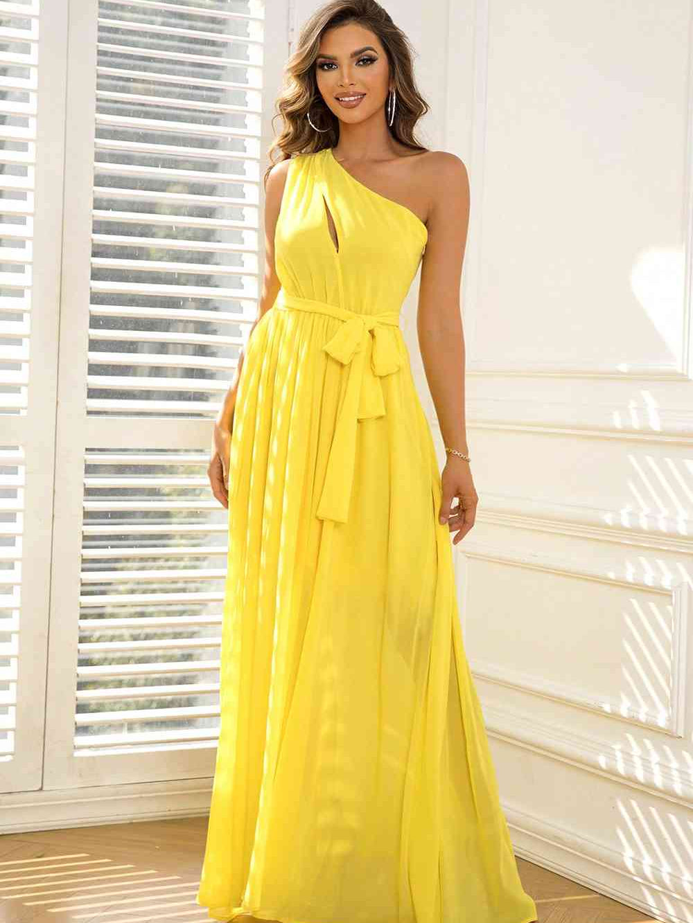 Cutout One-Shoulder Tie Waist Dress