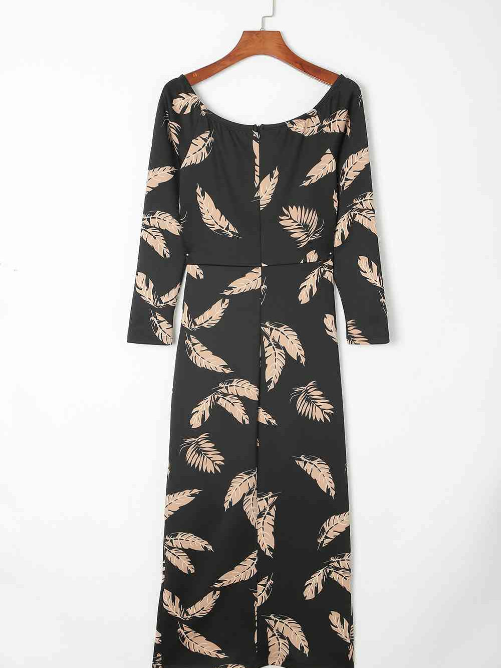 Printed Round Neck Slit Midi Dress