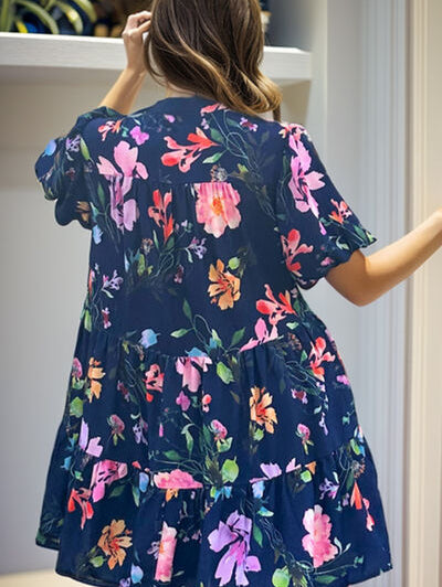 Printed Tiered Balloon Sleeve Mini Dress