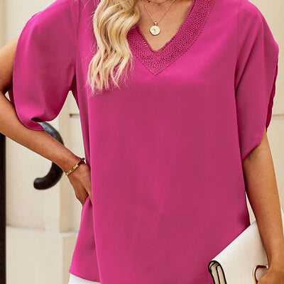 V-Neck Petal Sleeve Blouse - Stormyjay