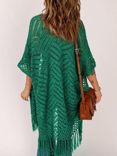 Openwork Open Front Cardigan with Fringes - Stormyjay