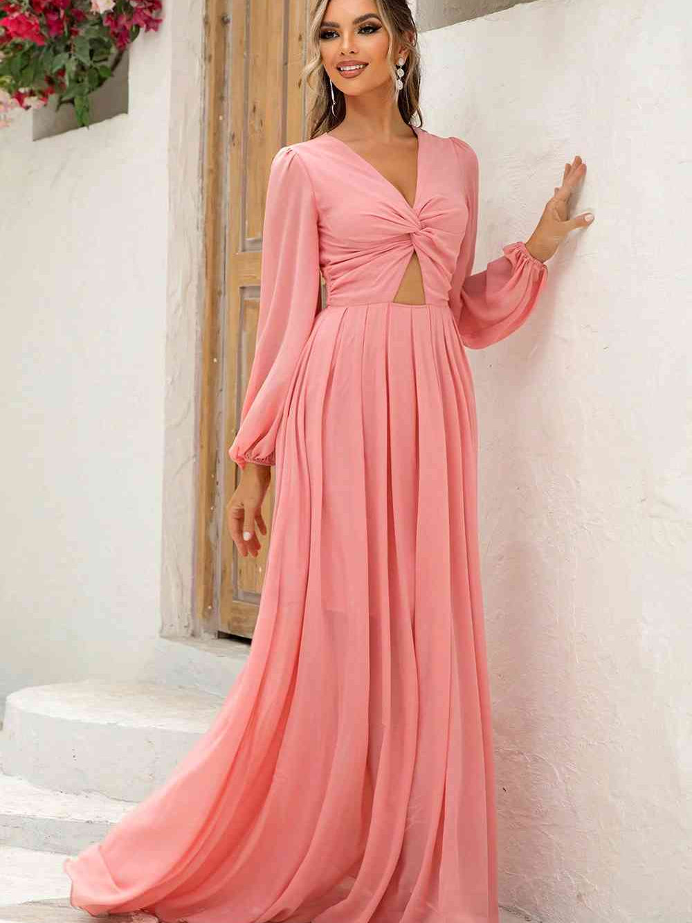 Twist Front Cutout Long Sleeve Dress