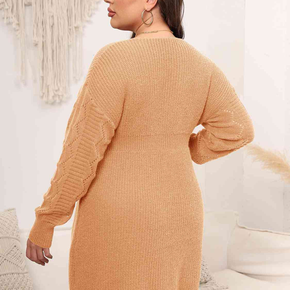 Plus Size Dropped Shoulder Long Sleeve Knit Mini Dress
