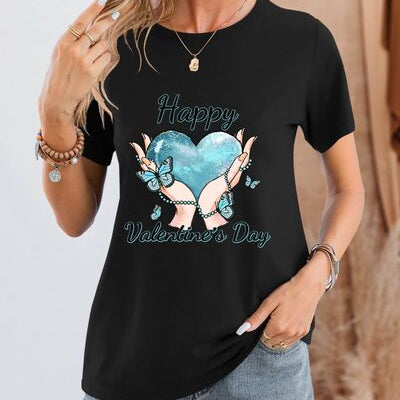 HAPPY VALENTINE'S DAY Round Neck Short Sleeve T-Shirt