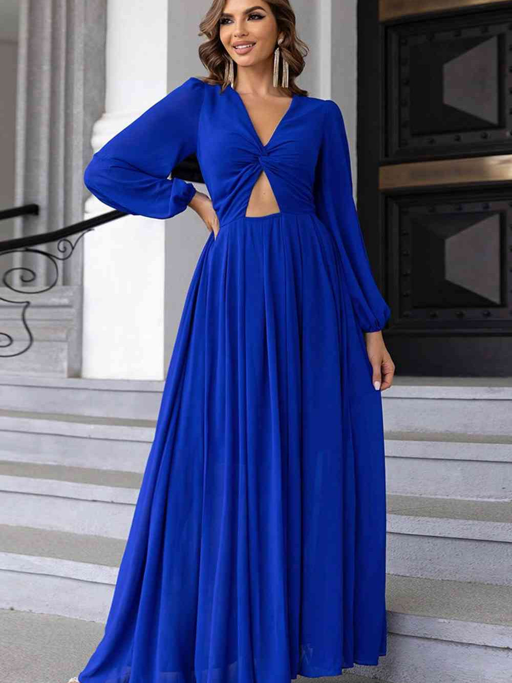 Twist Front Cutout Long Sleeve Dress