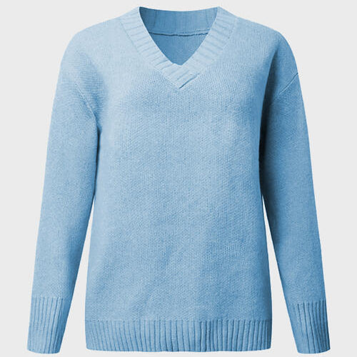 V-Neck Long Sleeve Knit Top