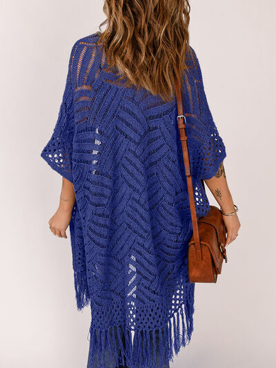 Openwork Open Front Cardigan with Fringes - Stormyjay