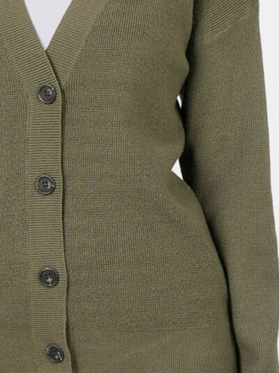 Zenana Button Up V-Neck Dropped Shoulder Cardigan - Stormyjay