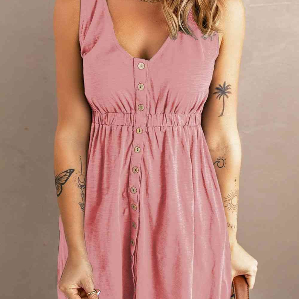 Sleeveless Button Down Mini Magic Dress - Stormyjay