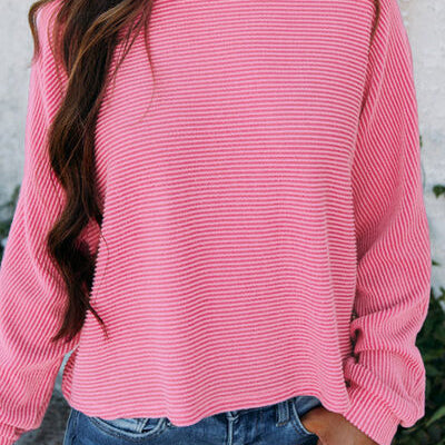 Striped Round Neck Long Sleeve Blouse