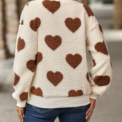 Fuzzy Heart Dropped Shoulder Sweatshirt - Stormyjay