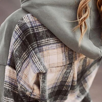Plaid Drawstring Dropped Shoulder Hoodie