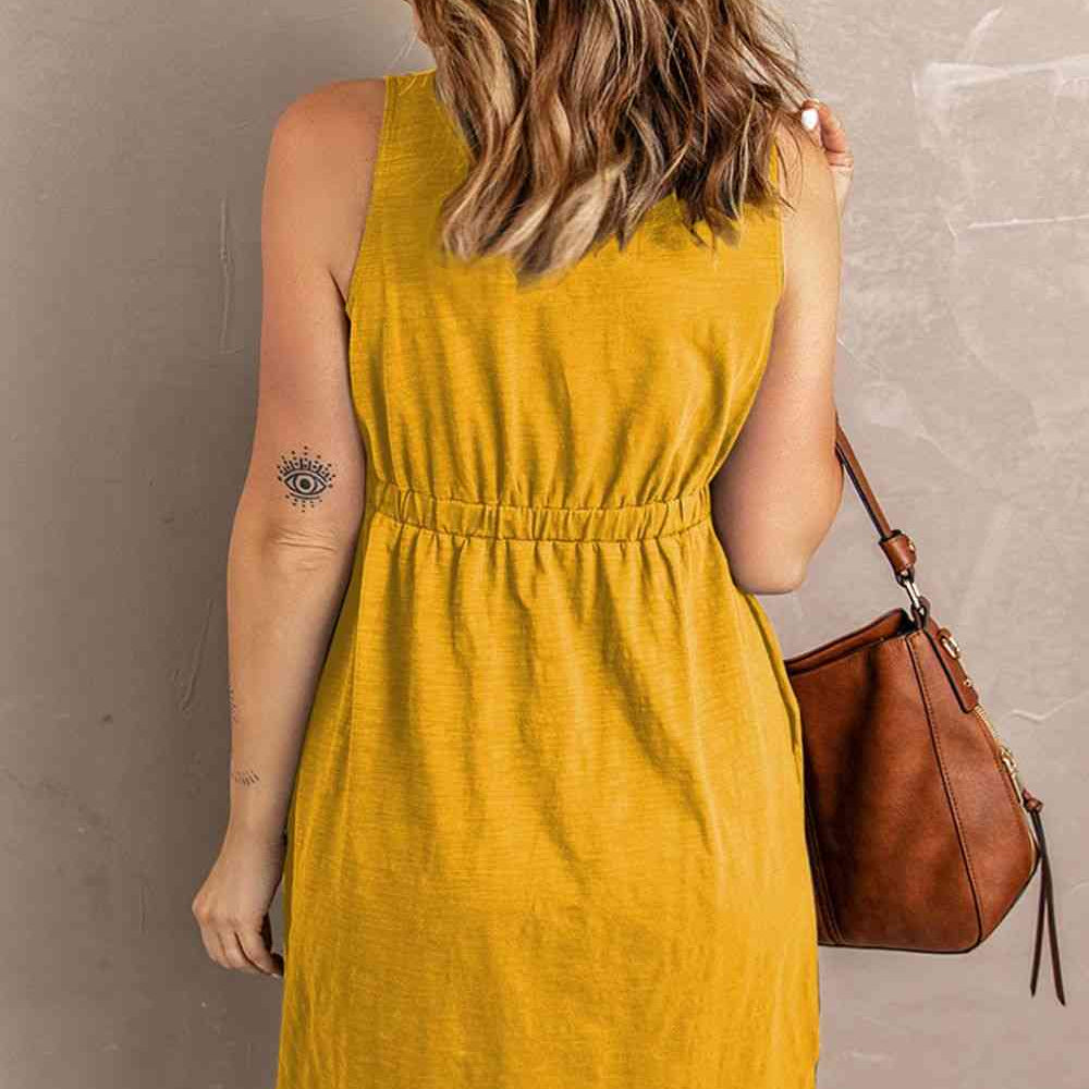 Sleeveless Button Down Mini Magic Dress - Stormyjay