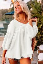 White Plain Gauze Cotton V Neck Top for Women - Stormyjay