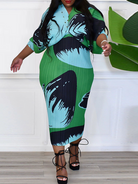 V-Neck Bat Sleeve Print Dress H9LF5WMEHN - Stormyjay