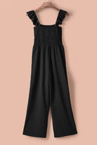 Apricot Smocked Ruffle Strap Pocket Wide Leg Jumpsuit - Stormyjay